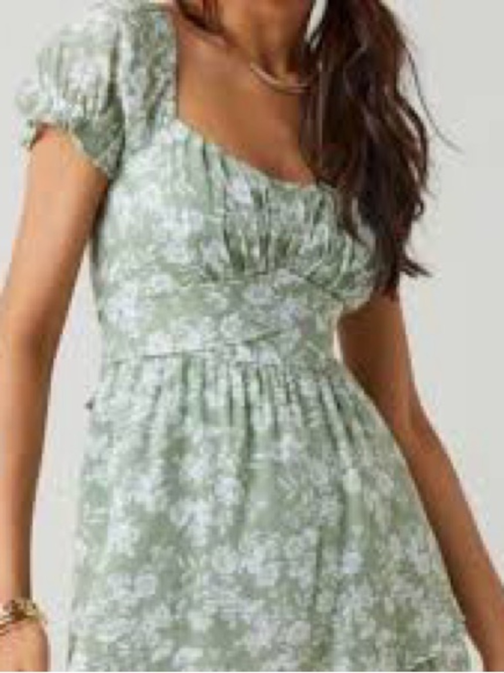 Sage Floral Puff-Sleeve Mini Dress Skort